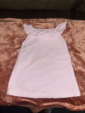 Girls' Light Pink Seersucker Ruffle Sleeve Dress - Casual Summer Dress